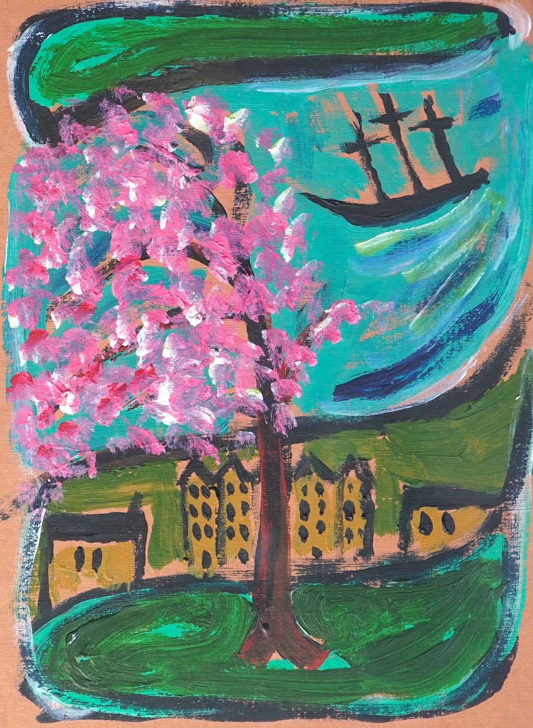 Billy Childish (British, b.1959), 'Sailing Away', painted card box, 22 x 16cm